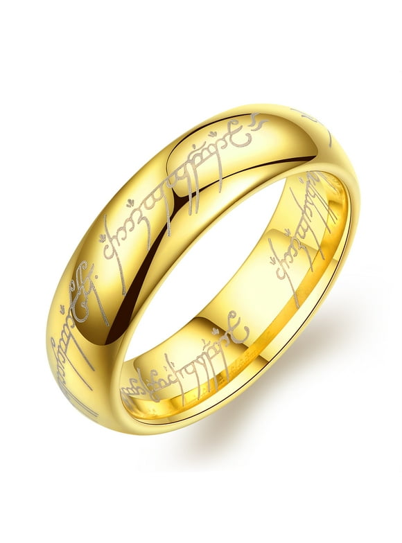 Ginger Lyne Tungsten Wedding Band for Men or Women Lords One Ring of Power Silver 6mm or 4mm