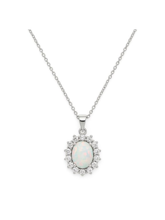 Ginger Lyne White or Purple Fire Opal CZ Pendant Necklace for Women Sterling Silver Cubic Zirconia