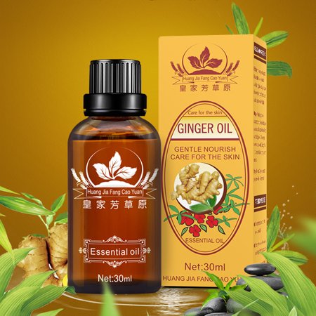 Ginger Massage Essential Oil Pure Natural Lymphatic Drainage Ginger Oil SPA Massage Oils, Repelling Cold Promote Blood Circulation Relieve Muscle Soreness and Relaxing Active Oil 30ml