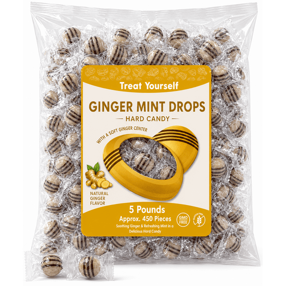 Ginger Mint Drops With a Soft Ginger Center, Individually Wrapped, Bulk Hard Candy (5 Pounds)