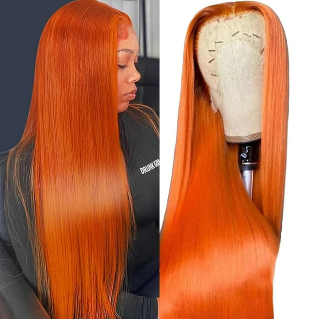 Ginger Orange Lace Front Wigs Human Hair 13x4 HD Transparent Straight ...