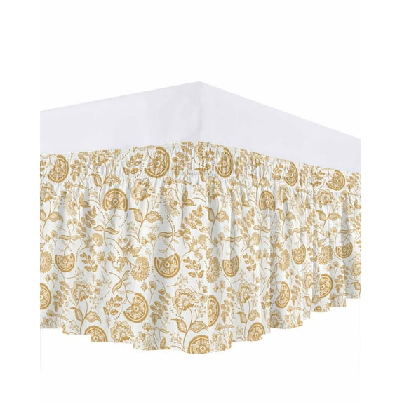 Ginger Pastoral Flowers Bed Skirt California King Size 18 Inch Drop, Farmhouse Pattern Adjustable Elastic Dust Ruffles Bedskirt Wrap Around Pleated Mattress Frame Cover