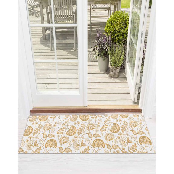 Ginger Pastoral Flowers Front Door Mat Farmhouse Pattern Welcome Doormat Indoor Outdoor Entrance Floor Mat Non-Slip Washable Runner Rug for Front Porch Decor 16x47 Inch