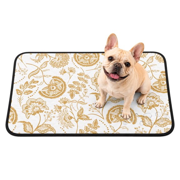 Ginger Pastoral Flowers Washable Pee Pads for Dogs, Farmhouse Pattern Reusable Puppy Pads Waterproof Pet Mat, Absorbent Dog Pee Pads for Crate Pet Training Whelping Playpen Mats 24"x18"