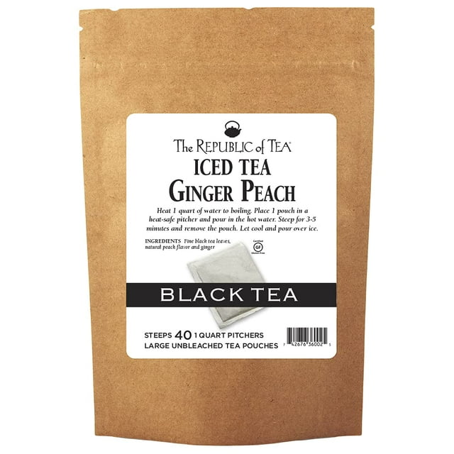 Ginger Peach Black Iced Tea Bags, 40 Large QuartSized Iced Tea Pouches