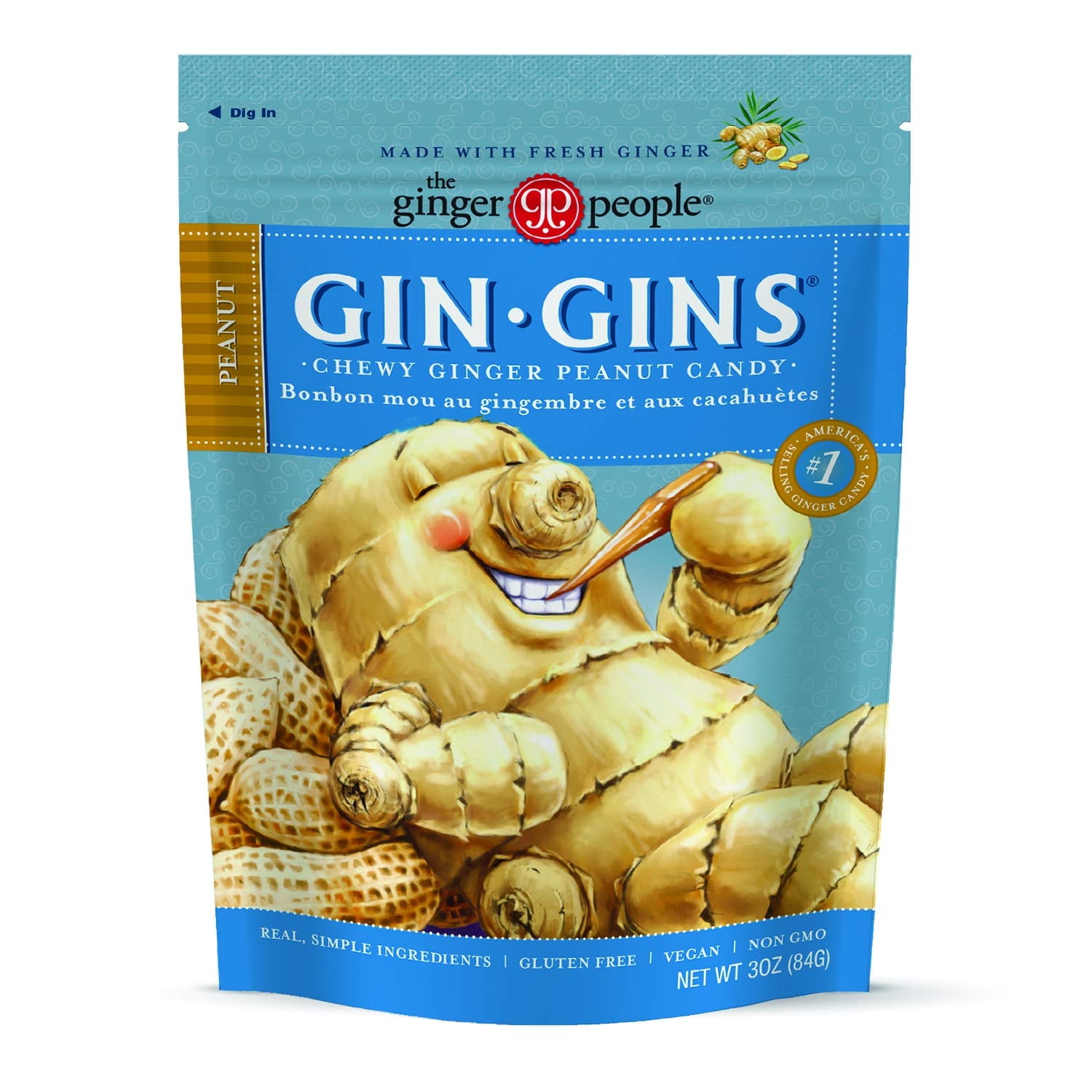 Ginger People Gin Gins Chewy Ginger Candy Peanut 3 oz Pack of 3