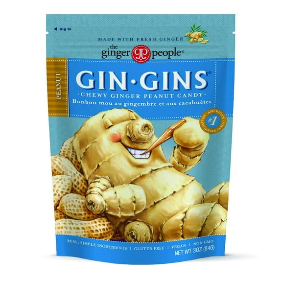 Ginger People Gin Gins Chewy Ginger Candy Peanut 3 oz Pack of 4