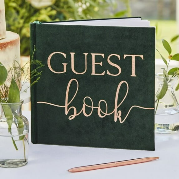 Ginger Ray - Green Velvet Bronze Foiled Guest Book