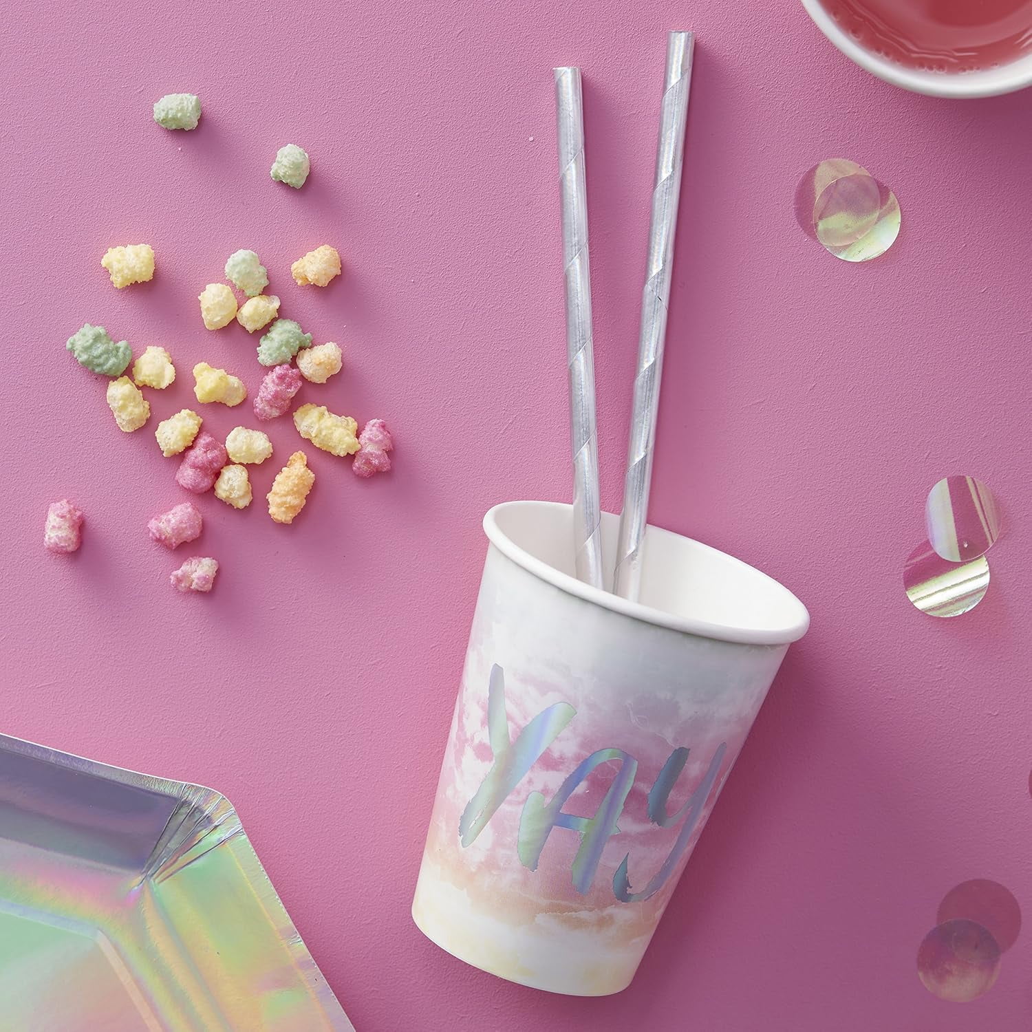 Ginger Ray Iridescent Foiled YAY Rainbow Paper Party Cups - Iridescent ...