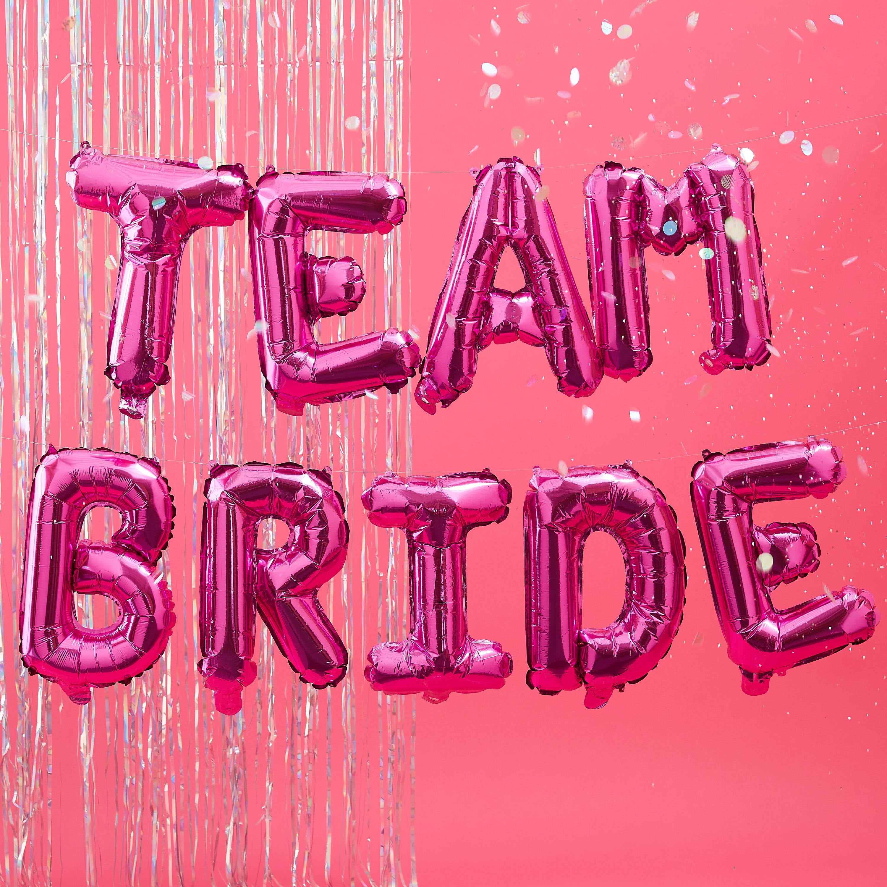 Ginger Ray "Team Bride" Balloon Bunting Banner, Hot Pink, 16in Letters
