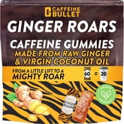 Ginger Roars - 60 Energy Gummies - Vegan Caffeine Chews Each 33mg, Made with a Tasty, Natural Fiery Kick for Improved Running, Cycling, Preworkout & Focus.