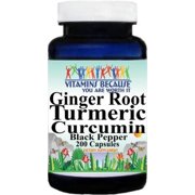 Ginger Root Turmeric Curcumin Black Pepper 200 Capsules by Vitamins Because