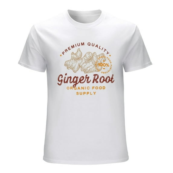 Ginger Root Vintage T-shirt Mens Cotton Classic Crewneck Short Sleeve Tees Unisex White S