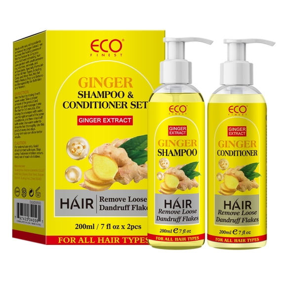 Ginger Scalp Care Shampoo & Conditioner for Dry, Flaky Scalp | With Ginger Root Essential Oil to Soothe Scalp & Dryness, Vegan | 400 mL / 13.5 Oz