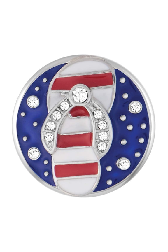 Ginger Snaps Americana Flip Flop - Red/White/Blue Charm Accessory | Interchangeable Snap Jewelry Collection | Button Charms for Necklaces, Bracelets | Standard Size | SN21-50