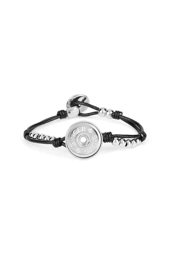 Ginger Snaps Black Leather and Beads Bracelet | Customizable & Adjustable Snap Jewelry Collection | Choose Your Own Button Charms for Necklaces, Bracelets | Standard Size | SN96-57