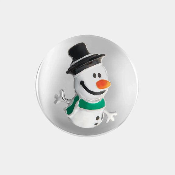 Ginger Snaps Festive Charm Fastener - Giddy Snowman, Rhodium, Silver-White Snap Charm, Interchangeable & Customizable Button Charm for Necklaces, Bracelets, Standard Size 20mm for Women