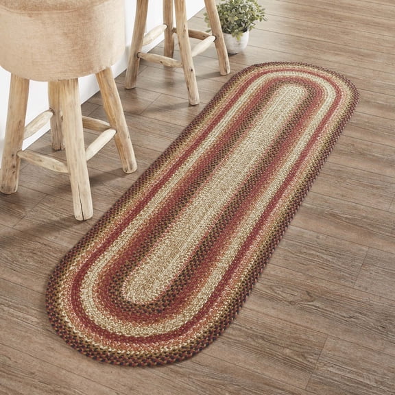 VHC Brands Ginger Spice Rug Hall Runner with PVC Pad, Jute Blend, Oval, Orange Red Tan, 22x72 inches