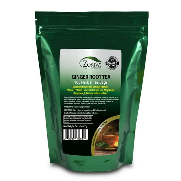 Ginger Tea Mega Pack 100 Tea Bags Pure Root All-Natural Caffeine Free Herbal Tea