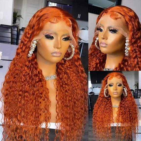 Ginger Wig Human Hair 13x6 Hd Transparent 350# Deep Curly Lace Frontal Wigs Ginger Deep Wave Wig Human Hair 180% Density Orange Deep Wave Frontal Wig For Women Pre Plucked With Baby Hair