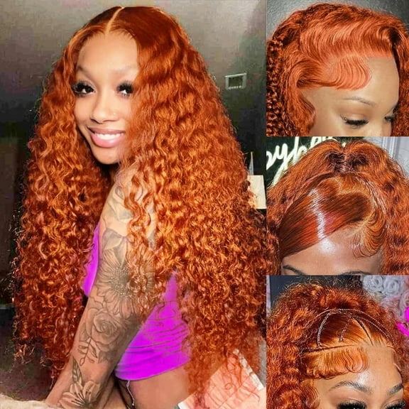 Ginger Wig Human Hair 13x6 Hd Transparent 350# Deep Curly Lace Frontal Wigs Ginger Deep Wave Wig Human Hair 180% Density Orange Deep Wave Frontal Wig For Women Pre Plucked With Baby Hair