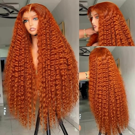 Ginger Wig Human Hair 13x6 Hd Transparent 350# Deep Curly Lace Frontal Wigs Ginger Deep Wave Wig Human Hair 180% Density Orange Deep Wave Frontal Wig For Women Pre Plucked With Baby Hair