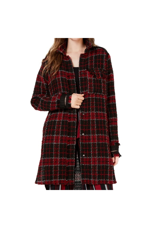 Ginger Womens Lace Contrast Boucle Jacket, Red, Large