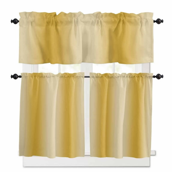 Ginger Yellow Kitchen Curtains and Valances Set, Gradient Ombre Rod Pocket Window Valance 18 Inch Window Curtain Panels for Living Room Bedroom Laundry, 27.5x24in, 3 Pieces