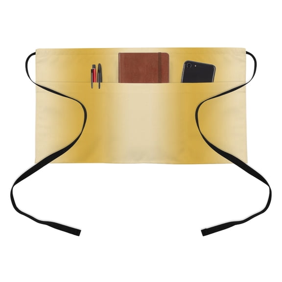 Ginger Yellow Kitchen Restaurant Half Waist Apron, Gradient Ombre Server Short Apron with 3 Pockets Waterproof Oil Waist Aprons for Women Waitress Waiter
