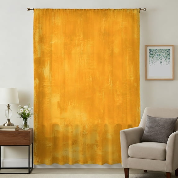 Ginger Yellow Sheer Curtains 63 Inches Long, Boho Modern Abstract Oil Painting Art Light Filering Curtains, Breathable Simi Curtain Privacy Drapes for Living Room Bedroom Lightweight Window Treatment