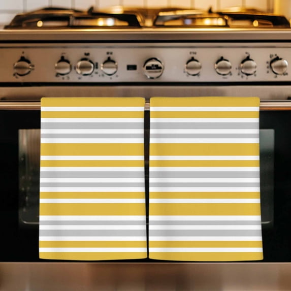 Ginger Yellow Stripes Kitchen Towels Set of 4, Modern Minimalist Horizontal Lines Absorbent Dish Towels for Kitchen, Microfiber Hand Towel, Quick Drying Tea Towel for Cleaning Decorative Dishcloths