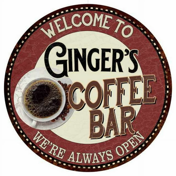 Ginger's Coffee Bar Round Metal Sign Kitchen Room Wall Decor 100140041430