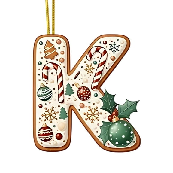 Gingerbread 26 Letter Ornaments for Christmas Tree Creamy Berries Gingerbread Alphabet Monogram Christmas Tree Decorations Hanging Initials Pendant for DIY Crafts Holiday Party