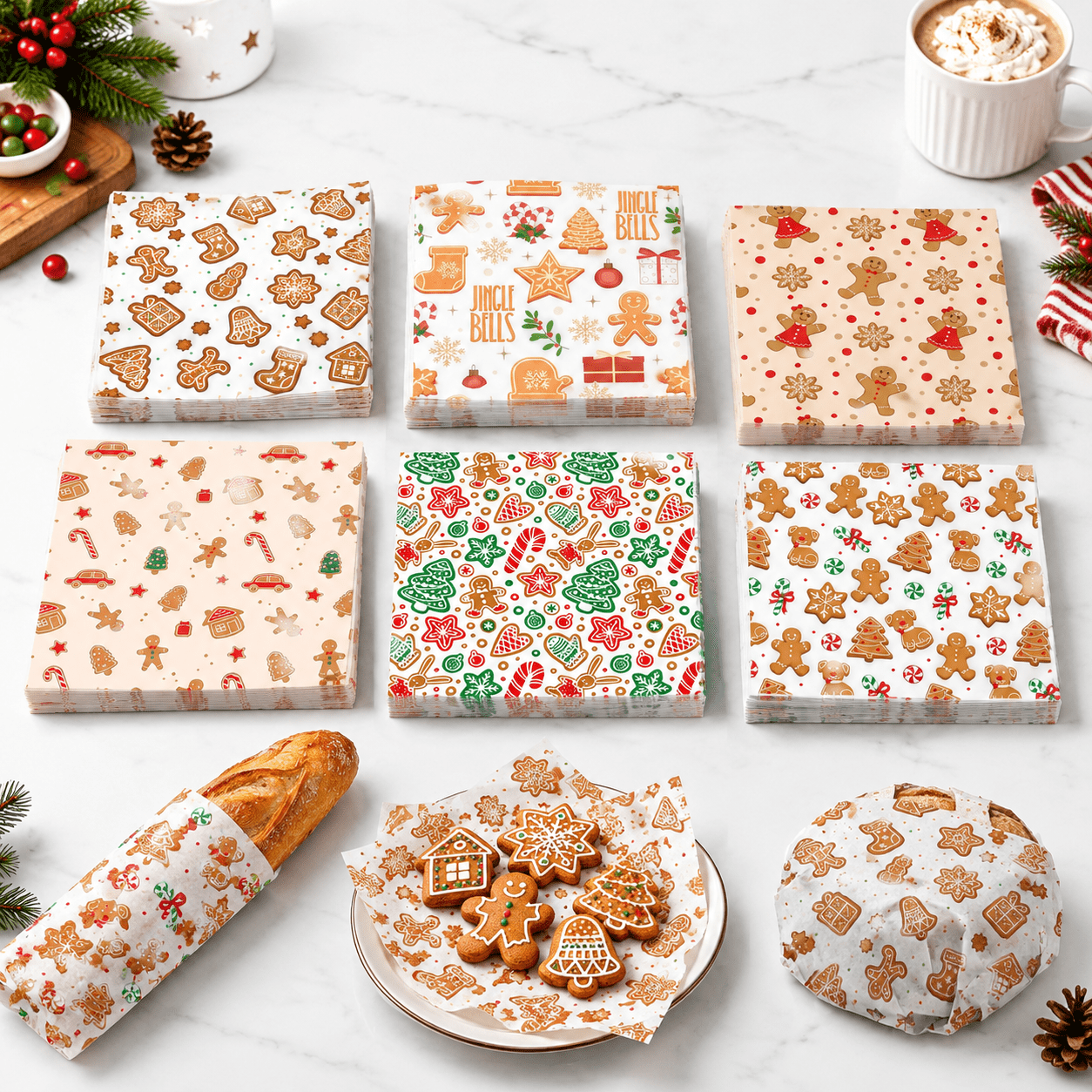 Gingerbread 300 Count Wax Paper Sheets for Food, Festive Greaseproof ...