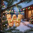 thumbnail image 1 of Gingerbread Alphabet Letter Ornaments, Candy Cane Letter Pendant with Berries Pattern, Mini Monogram Hanging Decorations for Xmas Tree Gifts DIY Decor, Letter W, 1 of 6