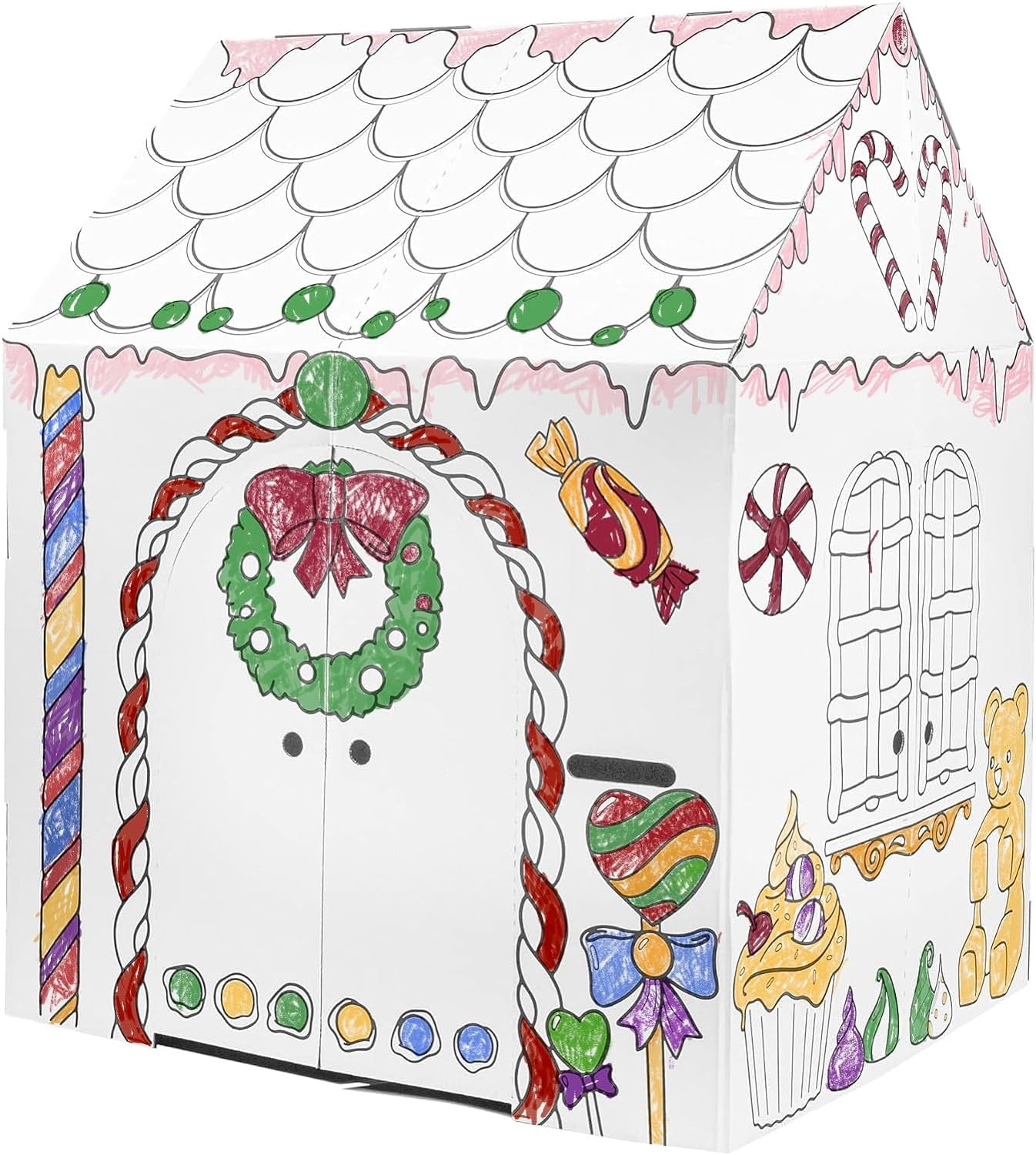 Easy Playhouse BIG KIT - Gingerbread Arts & Crafts Cardboard Play House for Kids 3 and up - EASY to assemble