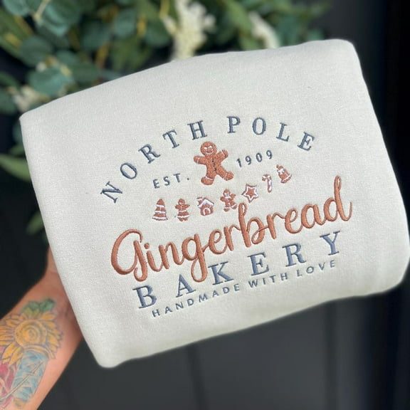 Gingerbread Bakery Handmade Christmas Embroidered Sweatshirt