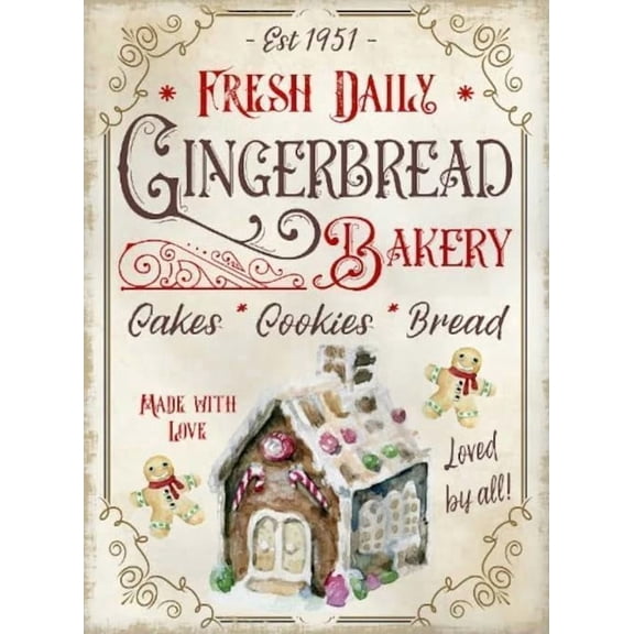 Gingerbread Bakery Sign, Wall Decor, Gingerbread Sign, Christmas Party Decoration Sign, Sweet Treats Metal Tin Sign for Home Cafe Bar Coffee Décor 8x12 inches