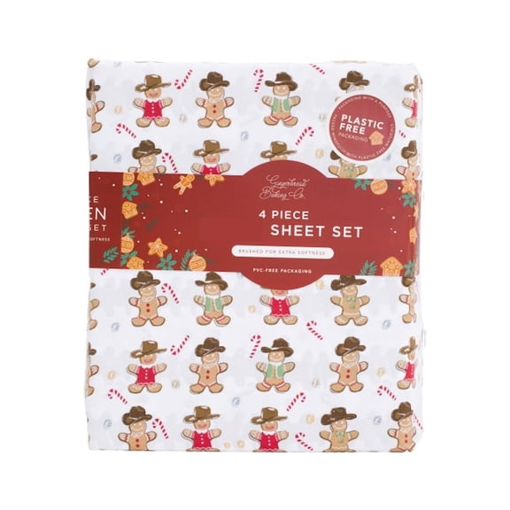 Gingerbread Baking Co. Christmas Winter Sheet Set Gingerbread Cowboys, Full