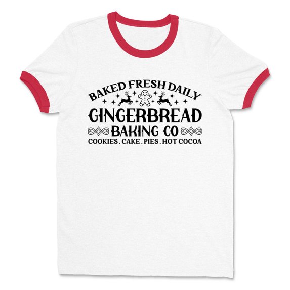 Gingerbread Baking Co Ringer Tee Shirt Unisex Small White/Red