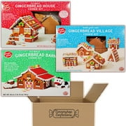 Gingerbread Barn, House and Village Create A Treat Cookie Kits Variety - 1 Sealed Box Of Each - Includes Assorted Candy, Icing, Cookies, Instructions in Cornershop Confections Pack