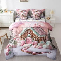 Gingerbread Bedding Set Twin Size 7 Pcs,Dreamy Christmas Bed in a Bag with Flat Fitted Sheet,Xmas Decoration Comforter Set with Pillowcase and Sham,Christmas Ornaments Bed Sheets Set