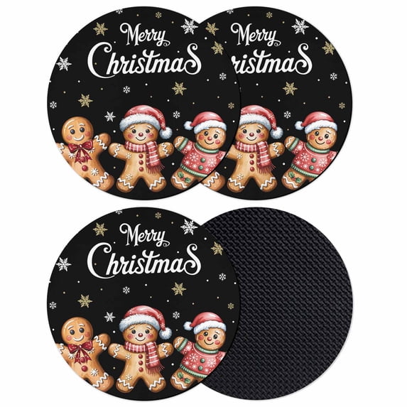 Gingerbread Black Coasters Set of 4, Absorbent Coasters for Drinks, Christmas Winter Snowflake Coaster for Desk Coffee Table Protection, Home Decor House Warming Gifts 4"