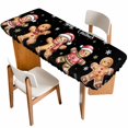thumbnail image 1 of Gingerbread Black Table Cloths for 8 Foot Rectangle Tables, Christmas Winter Snowflake Patio Waterproof Elastic Fitted Tablecloths, Washable Rectangular Table Cover for Camping, 1 of 8