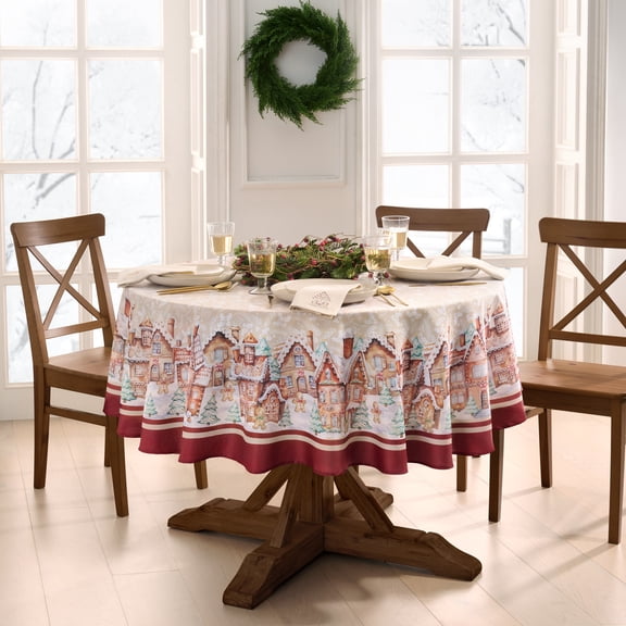 Elrene Home Fashions Gingerbread Bliss Tablecloth, Multi, 70" x 70"