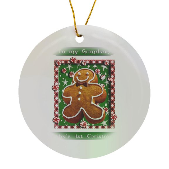 3drose, Gingerbread Boy, Babys First Christmas, Grandson, Circle Porcelain Ornament