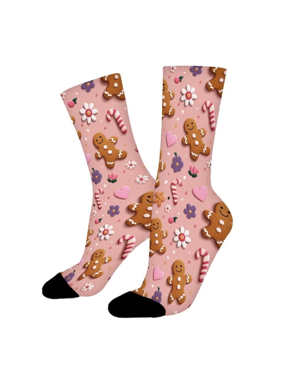 Gingerbread Candy Cane Funny Novelty Crew Socks for Women Men Sports