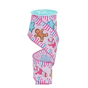 Gingerbread Candy Canes Christmas Tree Wired Ribbon - 2 1/2" x 10 Yards, Pink & Blue, Bows, Wreath, Gifts, Wrapping, Presents, Classroom, Office, Arts and Crafts