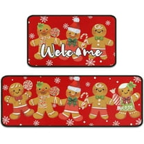 Gingerbread Candy Christmas Kitchen Mats Set of 2, Welcome Winter Home Xmas Decor Low-Profile Kitchen Rugs for Floor, Gingerbread Christmas Decorations for Home 17"X47" 17"X30"