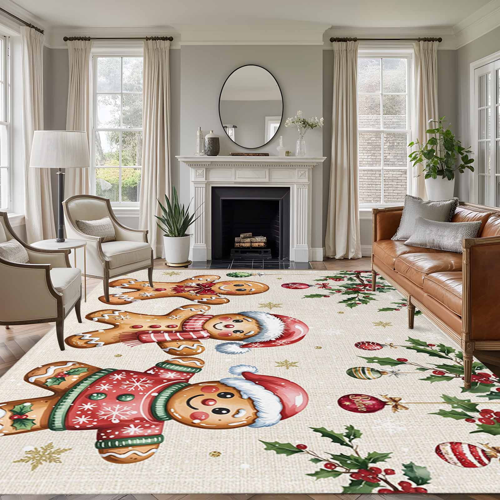 Gingerbread Christmas Area Rugs 8'x10', Washable Small Throw Rugs for ...